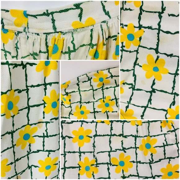Vintage 50s Daisy Print Half Apron Blue And Yellow Handmade - Picture 8 of 8